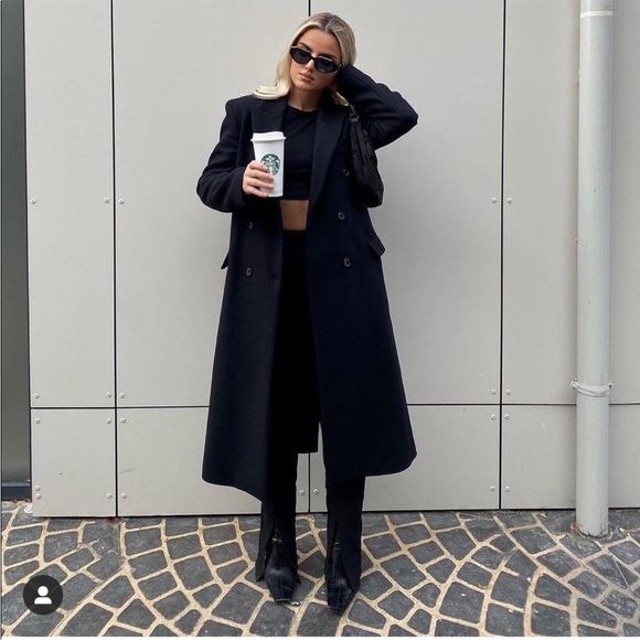 Zara Double Breasted Wool Blend Black Coat Size S NWT